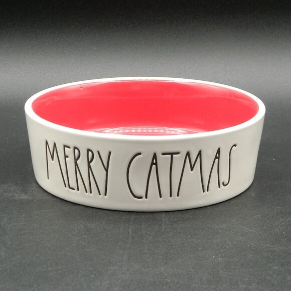 Rae Dunn "Merry Catmas" Ceramic Pet Bowl 2018, Cat Lover, Magenta 181 - Picture 1 of 5